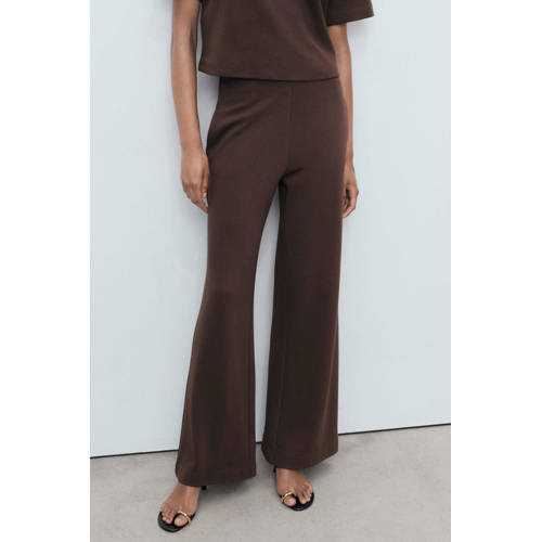 Mango wide leg regular waist broek donkerbruin afbeelding