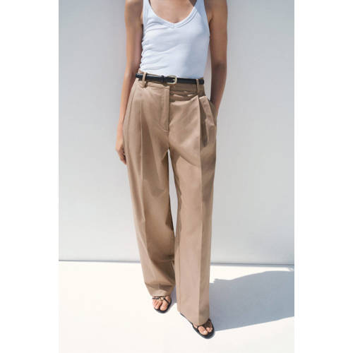 Mango straight high waist broek beige afbeelding