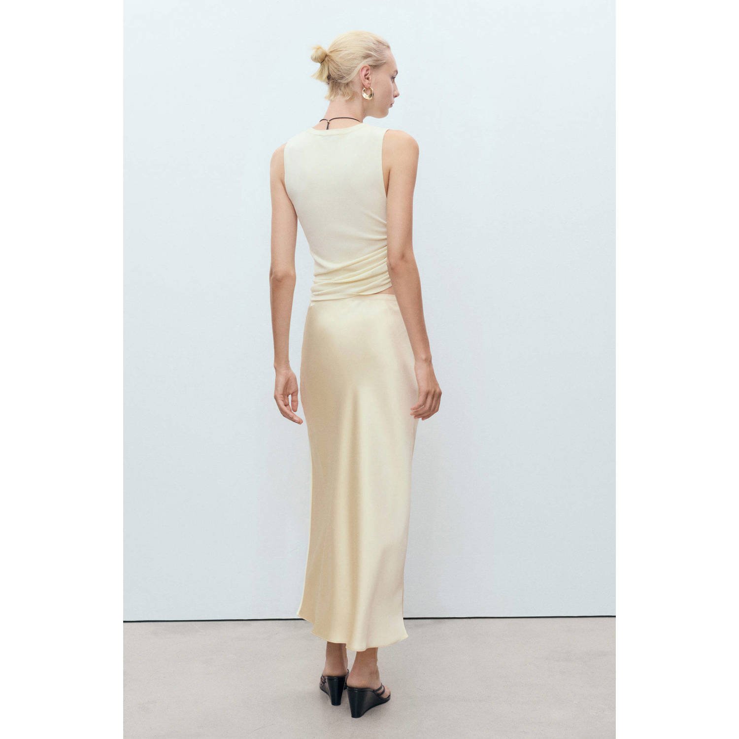 Mango midi rok lichtgeel