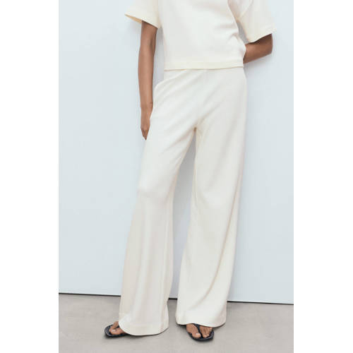 Mango wide leg regular waist broek ecru afbeelding