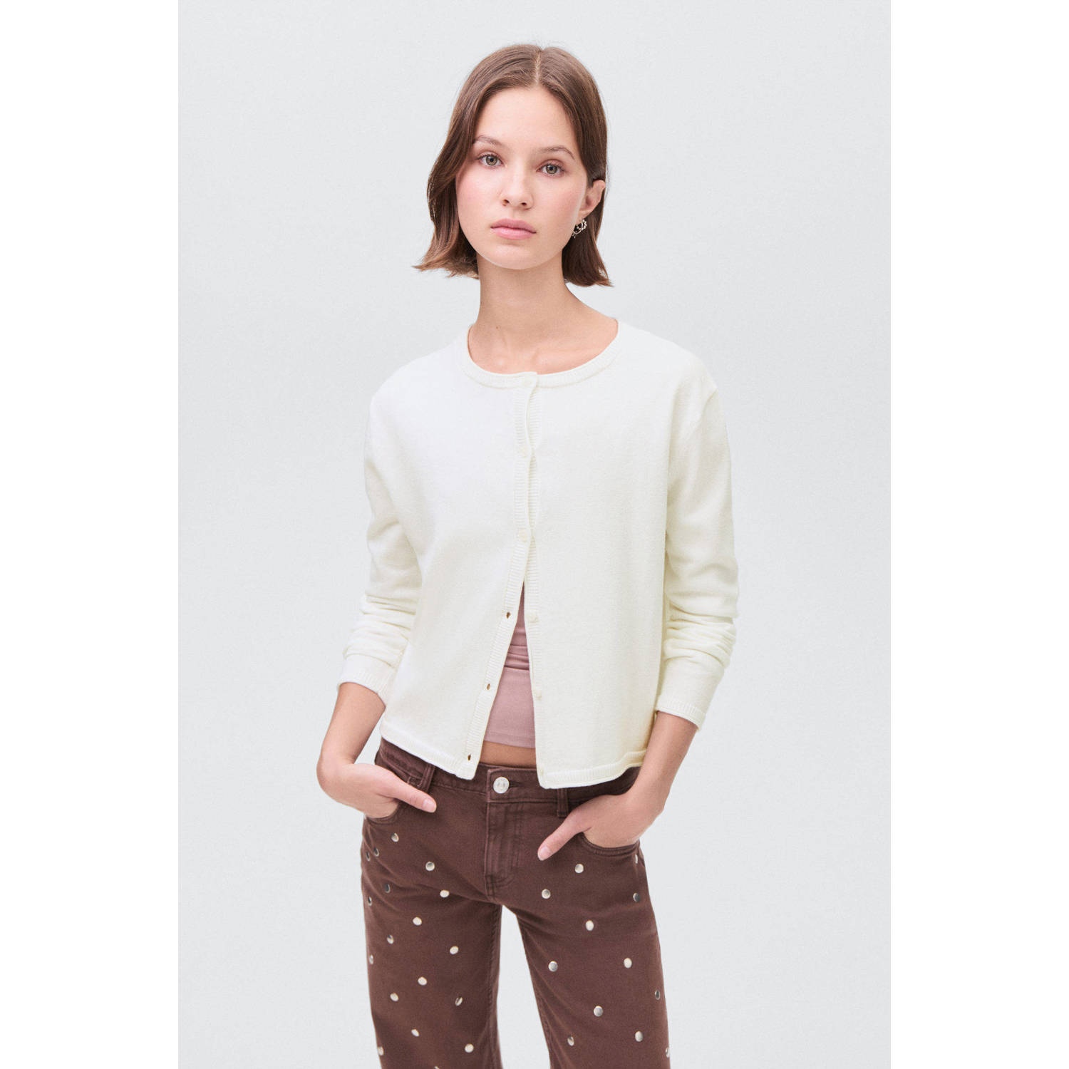 MANGO TEEN vest ecru fijn gebreid