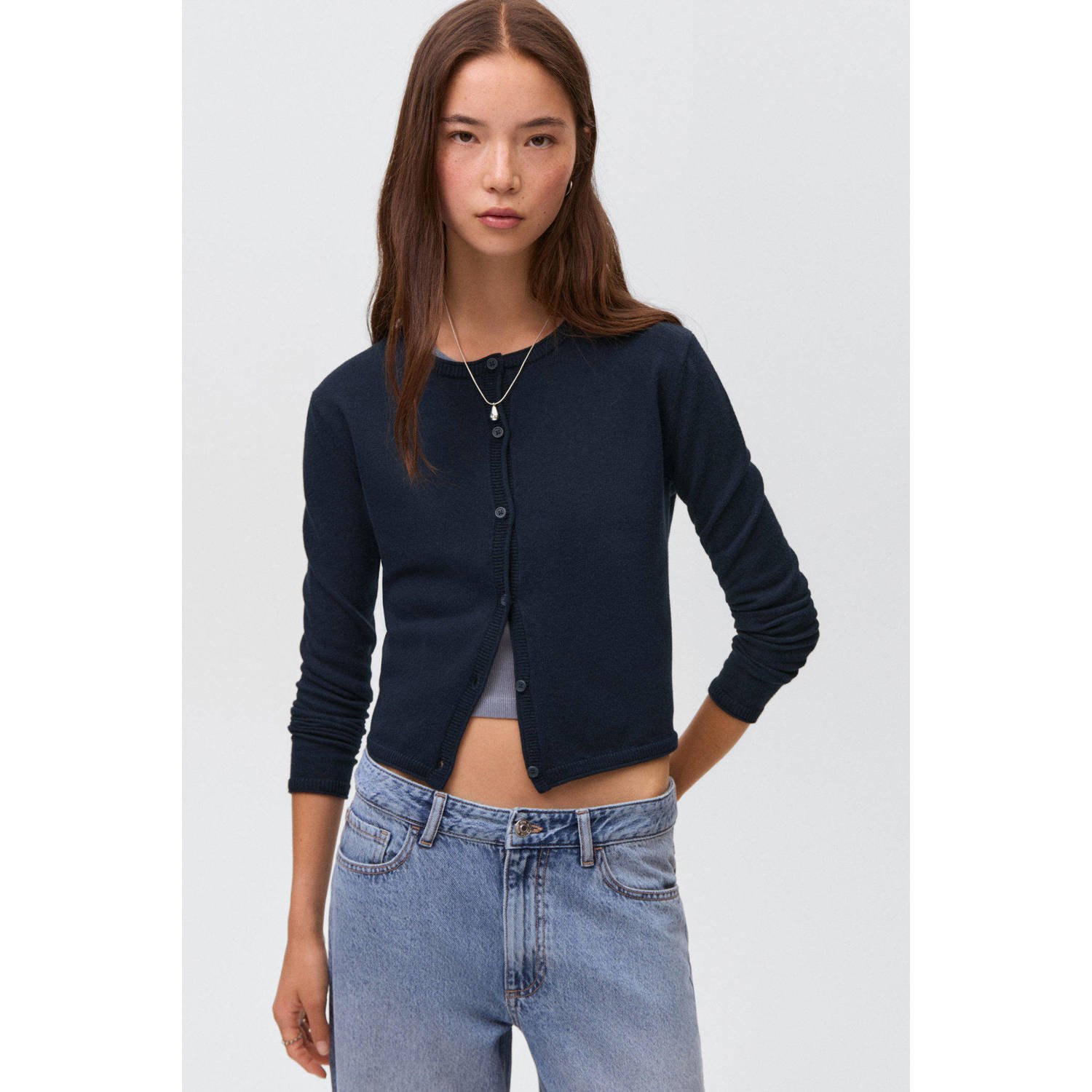 MANGO TEEN vest fijn gebreid marine blauw