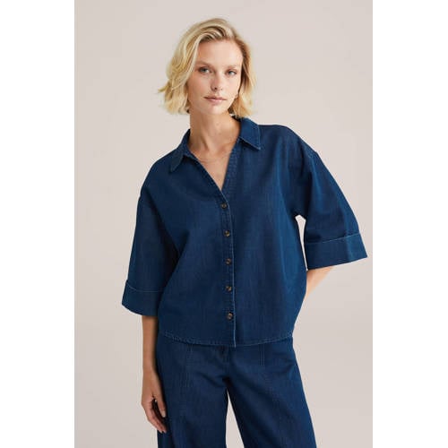WE Fashion Blue Ridge blouse dark blue denim afbeelding