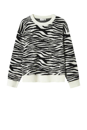 trui met zebraprint zwart fijn gebreid