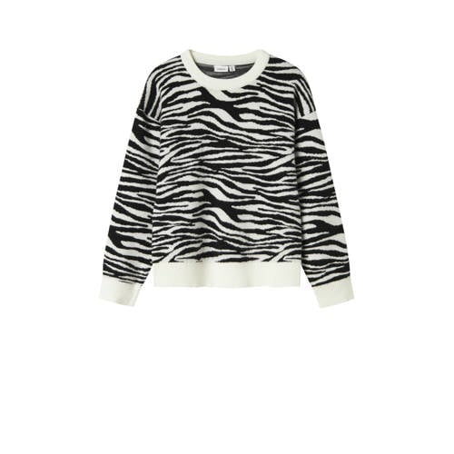 NAME IT KIDS trui met zebraprint zwart fijn gebreid afbeelding