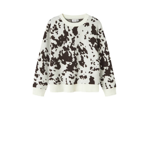 NAME IT KIDS trui met koeienprint bruin fijn gebreid afbeelding