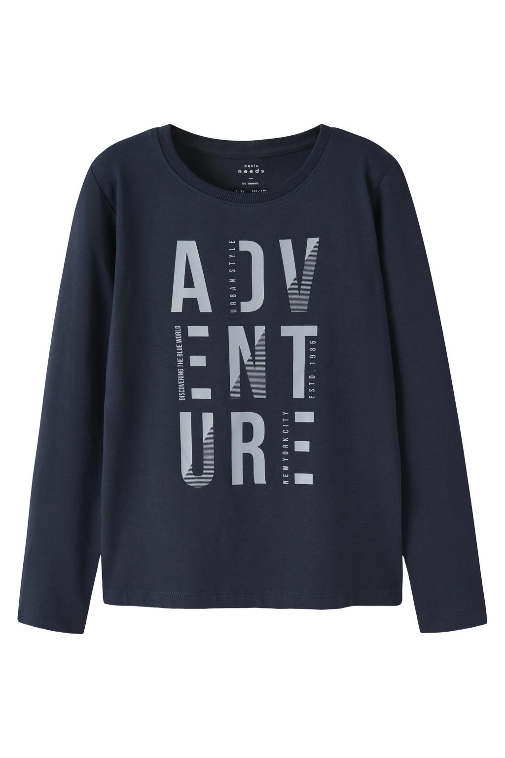 Donkerblauwe jongens NAME IT KIDS longsleeve van stretchkatoen met printopdruk, lange mouwen en ronde hals
