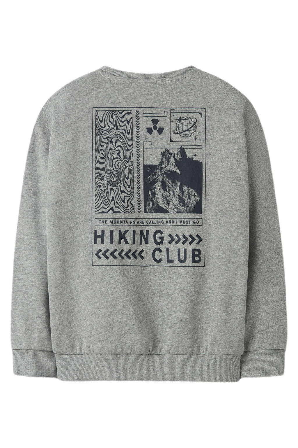 Grijs melange jongens NAME IT KIDS sweater melange met backprint, lange mouwen, ronde hals en geribde boorden