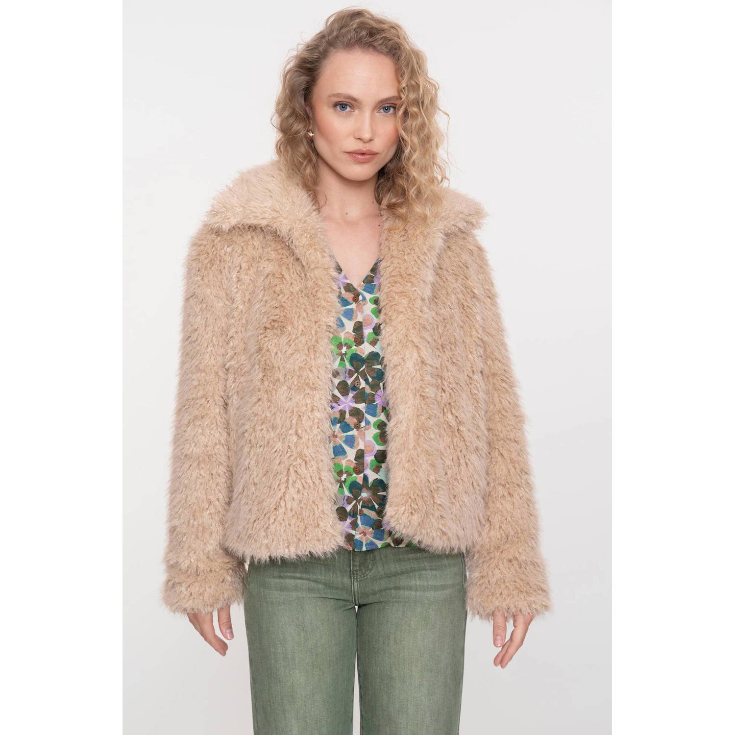 Geisha faux fur jas camel