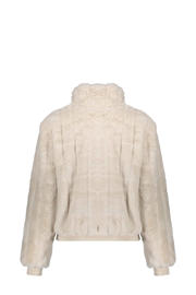 thumbnail: Ecru dames Geisha teddy jas van polyester met effen, lange mouwen, reverskraag en knoopsluiting