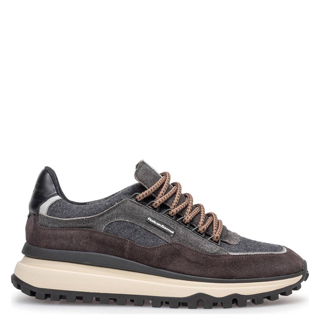 Donkergrijze heren Floris van Bommel De Gripper 03.00 suède sneakers met veters