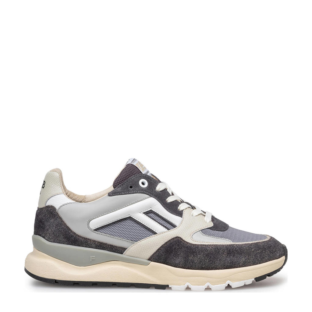 Grijze heren Floris van Bommel suède sneakers van textile met veters