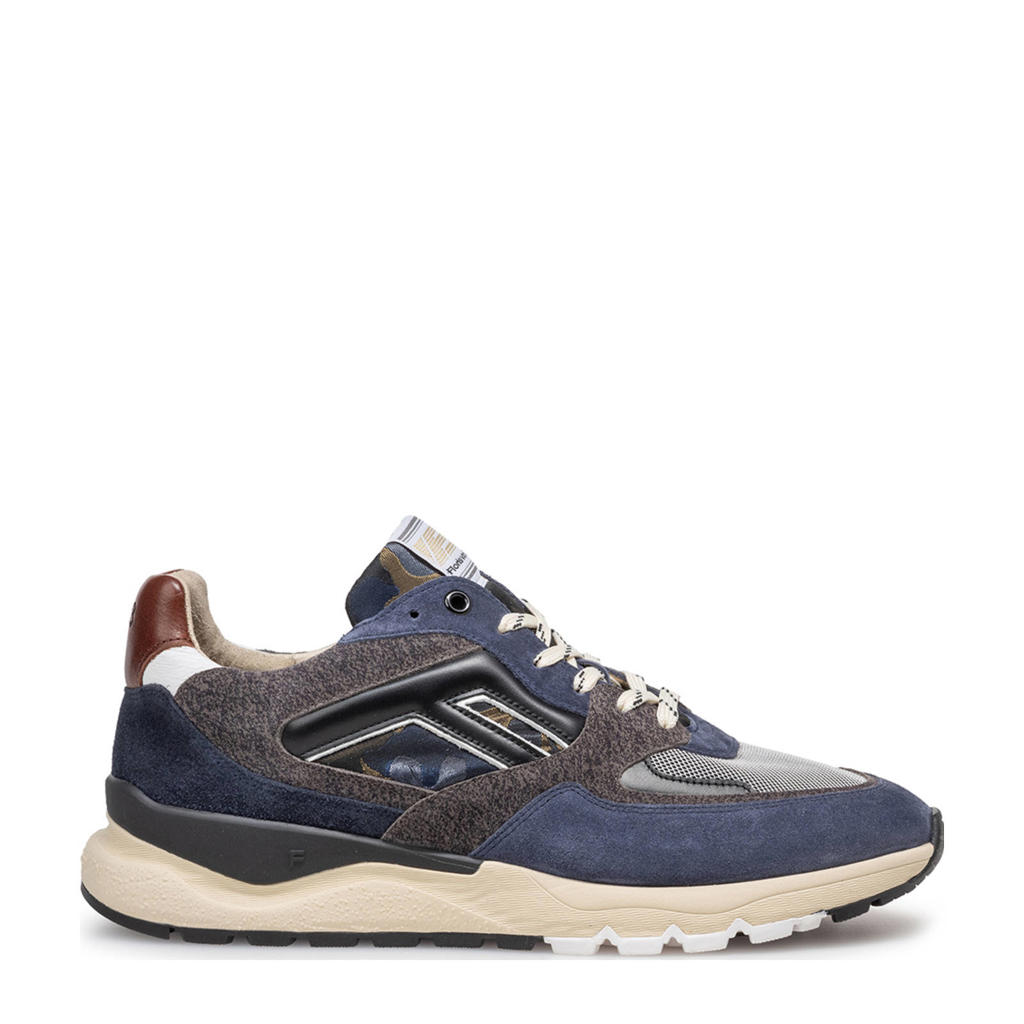 Blauwe heren Floris van Bommel De Treener 01.21 suède sneakers met veters