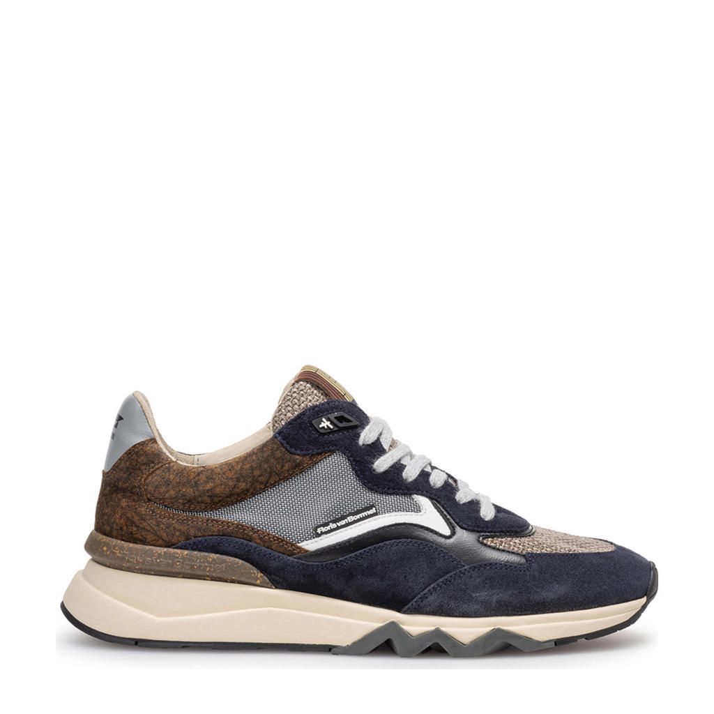 Donkerblauwe heren Floris van Bommel De Zager 05.25 suède sneakers met veters