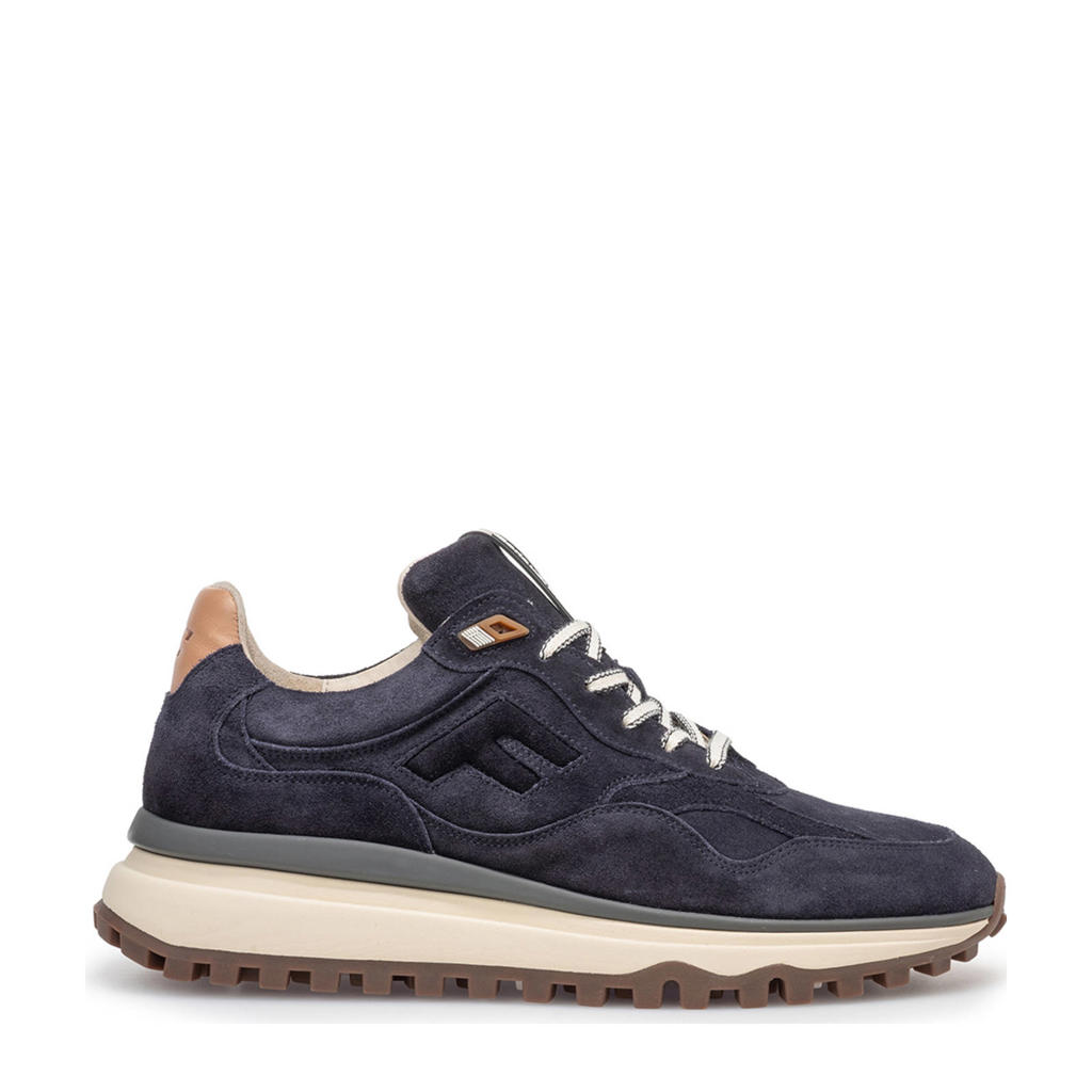 Donkerblauwe heren Floris van Bommel De Gripper 01.13 suède sneakers met veters