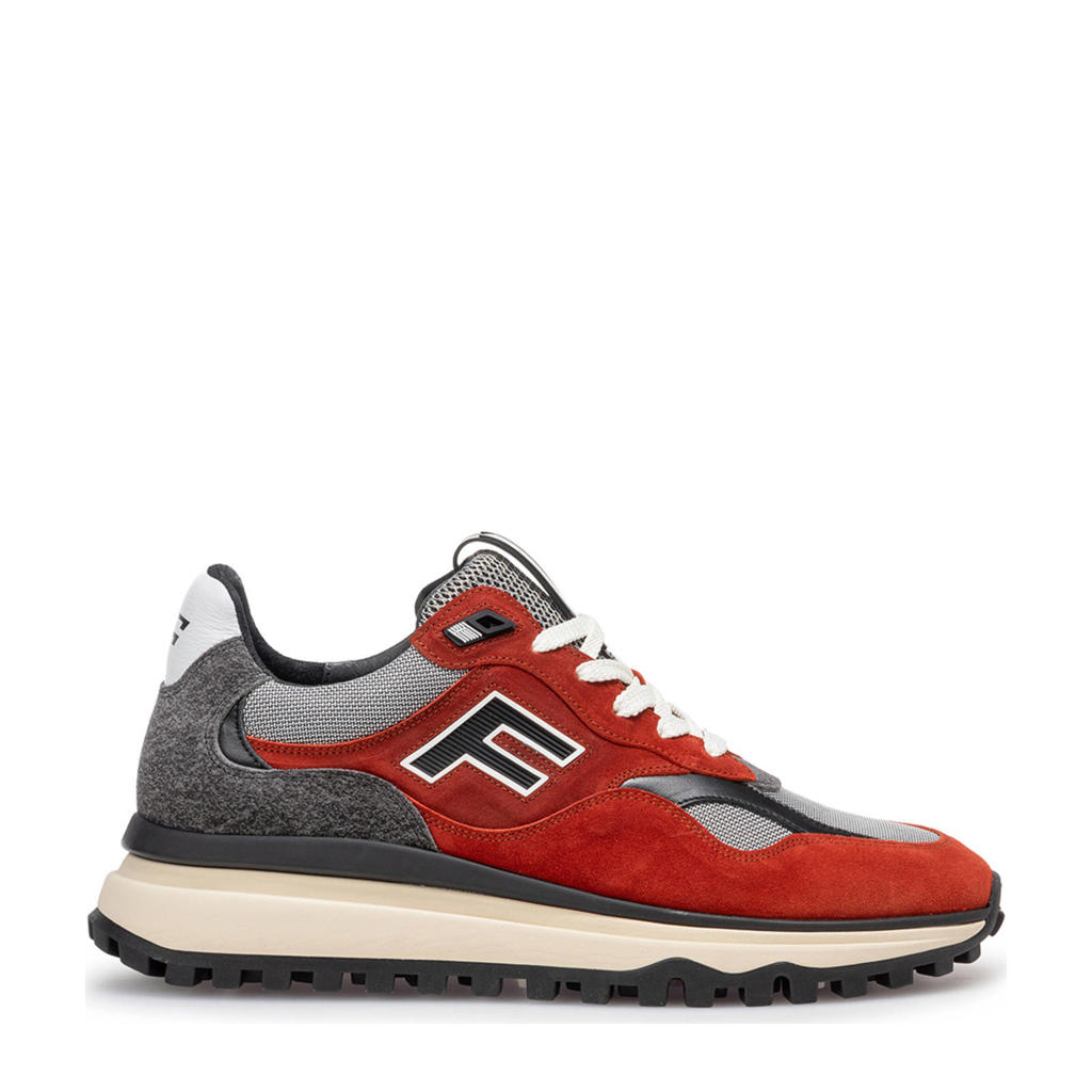 Oranje en grijze heren Floris van Bommel De Gripper 01.04 suède sneakers met veters