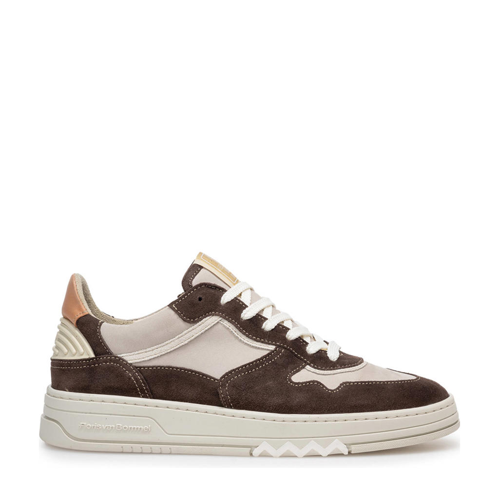 Bruin en beige heren Floris van Bommel De Okker 01.10 suède sneakers met veters