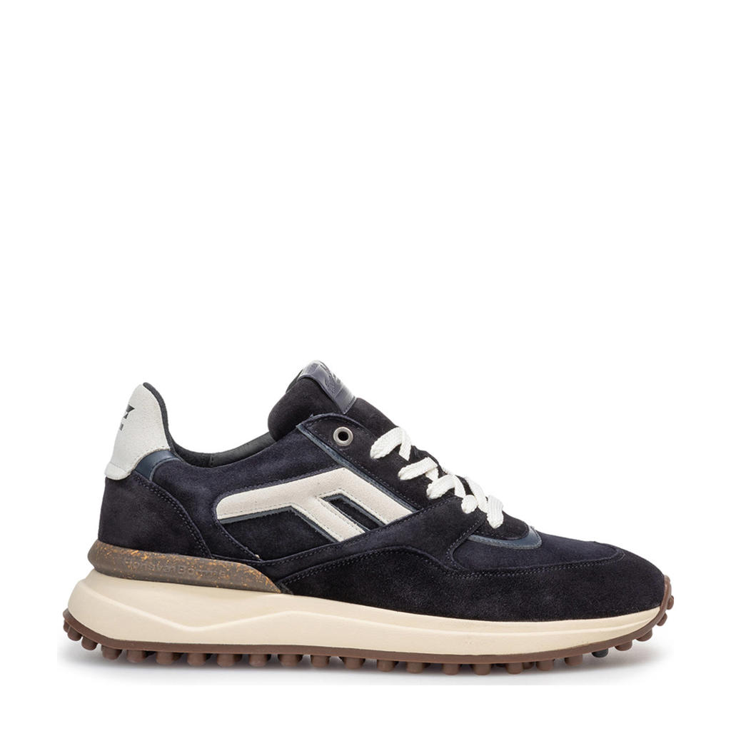 Donkerblauwe heren Floris van Bommel Noppi 29.46 suède sneakers met veters
