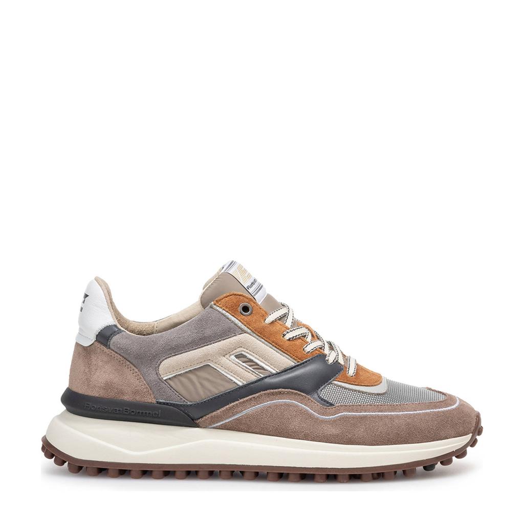 Taupe en oranje heren Floris van Bommel Noppi 29.52 suède sneakers met veters