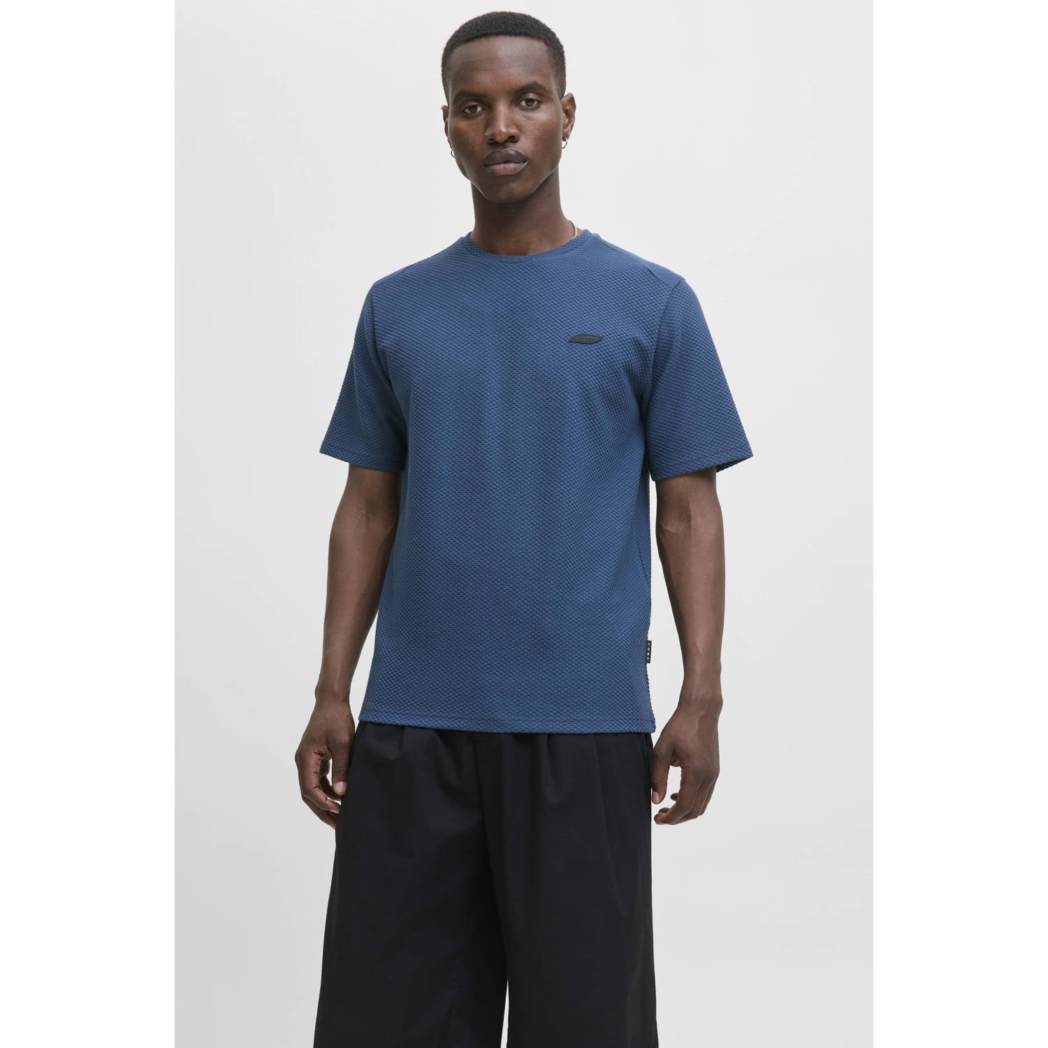 JACK & JONES CORE regular T-shirt met textuur donkerblauw