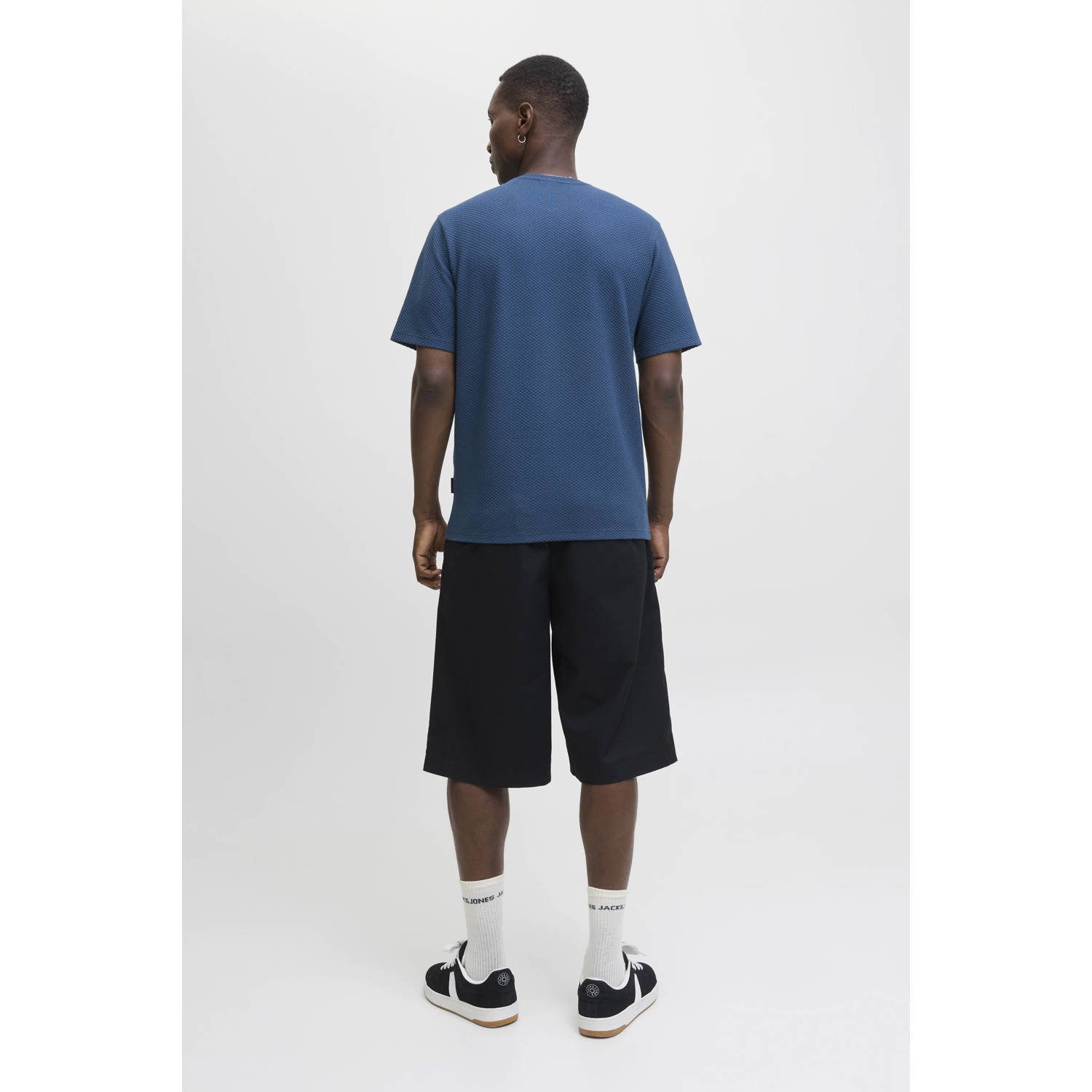 JACK & JONES CORE regular T-shirt met textuur donkerblauw