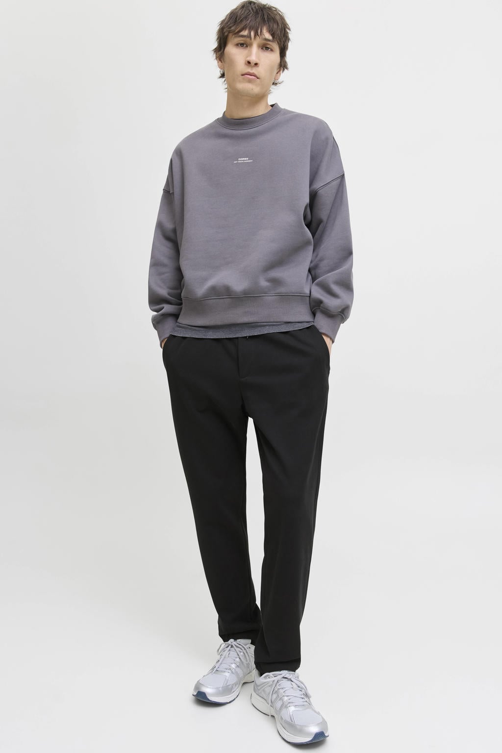 JACK & JONES PANTS STUDIO tapered casual broek zwart