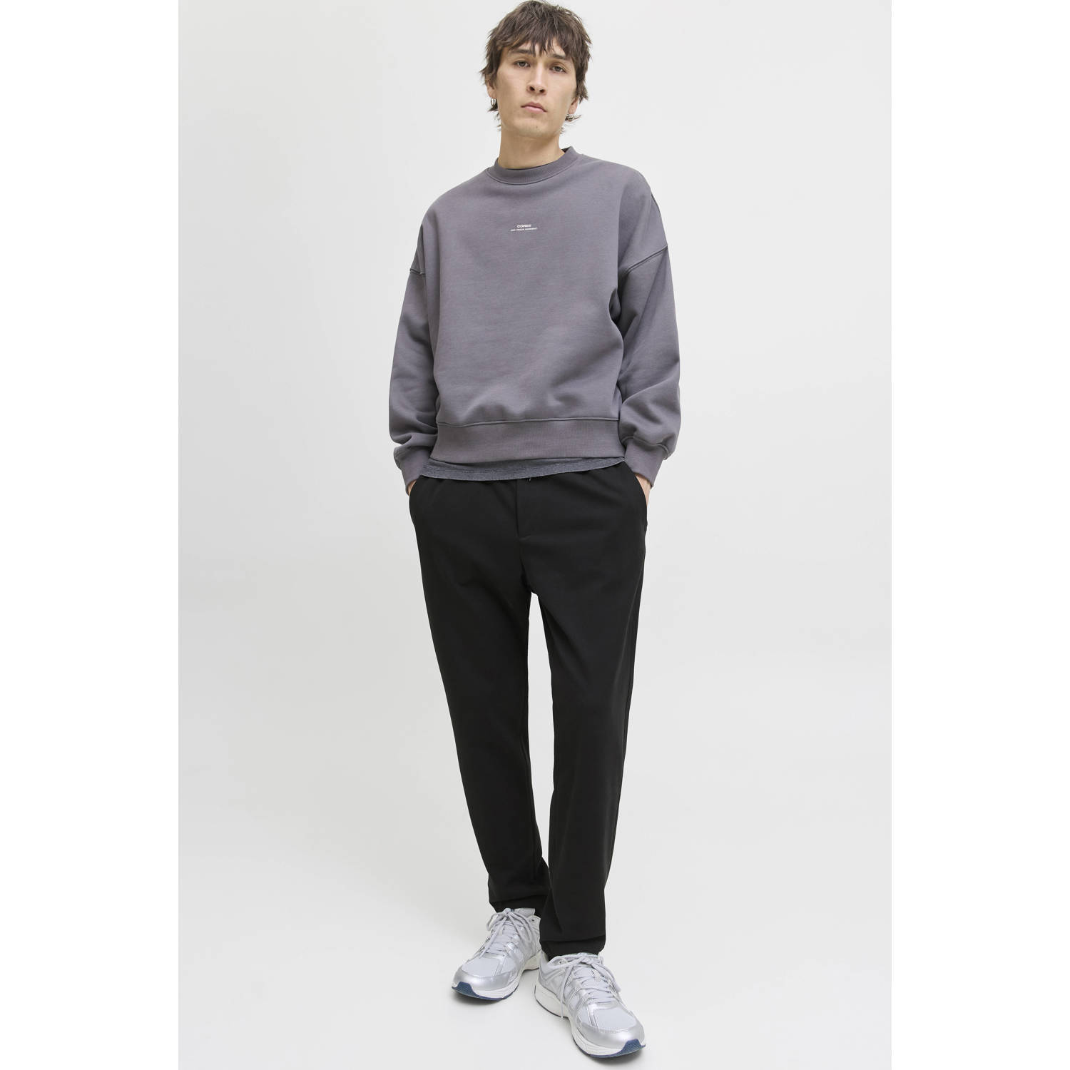 JACK & JONES PANTS STUDIO tapered casual broek zwart