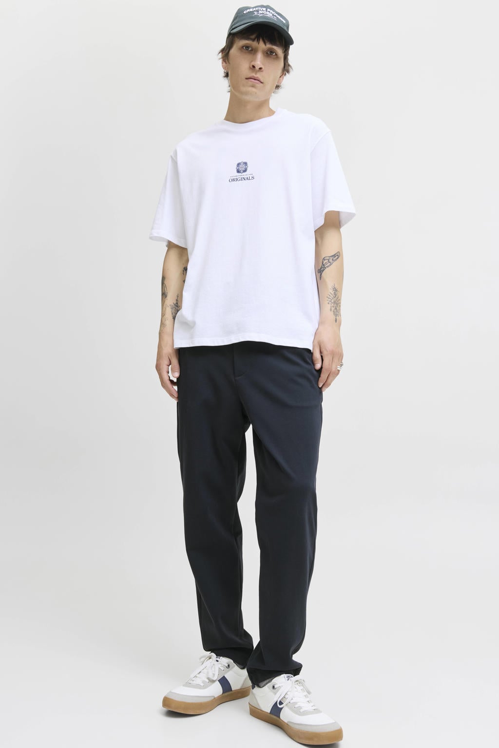 JACK & JONES PANTS STUDIO tapered casual broek donkerblauw