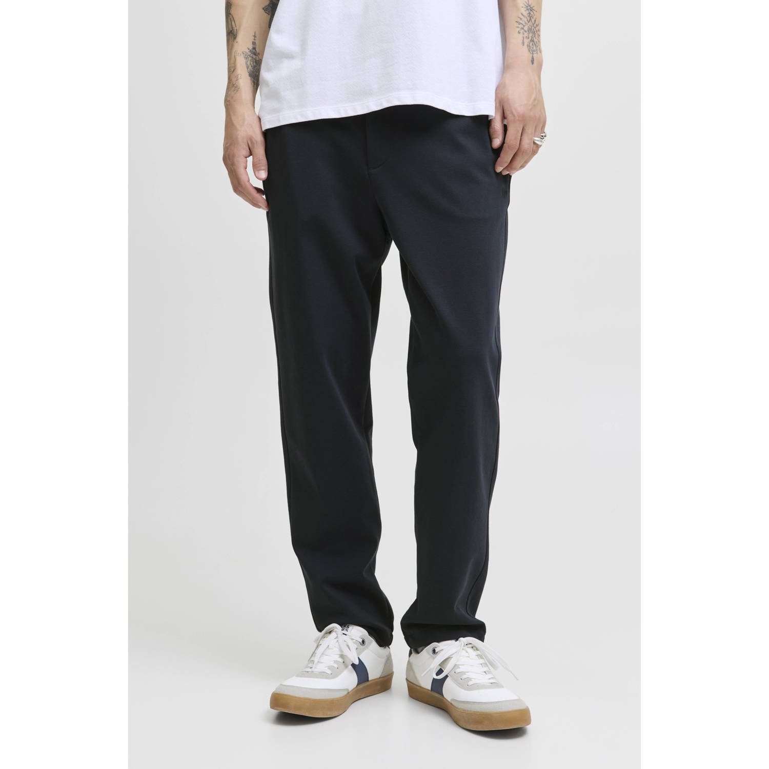 JACK & JONES PANTS STUDIO tapered casual broek donkerblauw