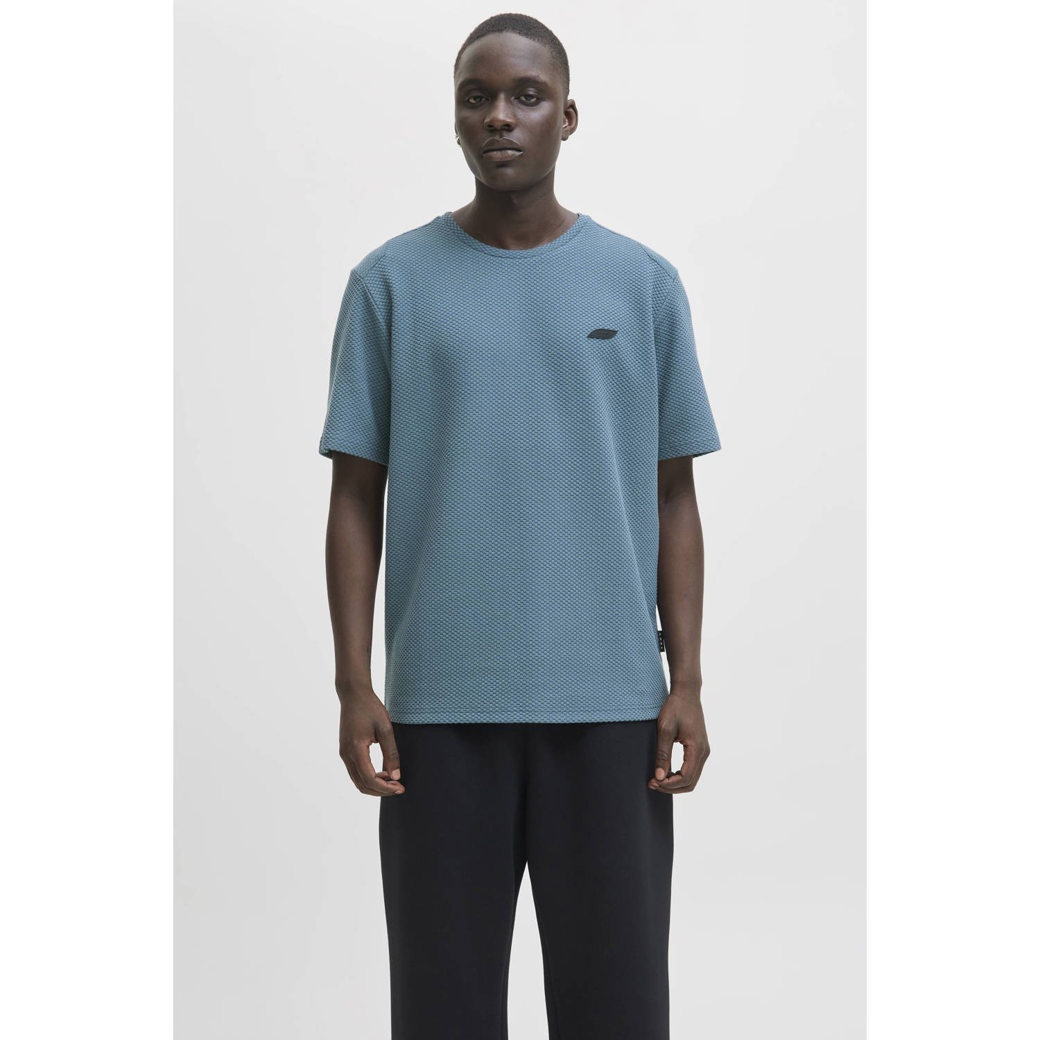 JACK & JONES CORE regular T-shirt met textuur lichtblauw