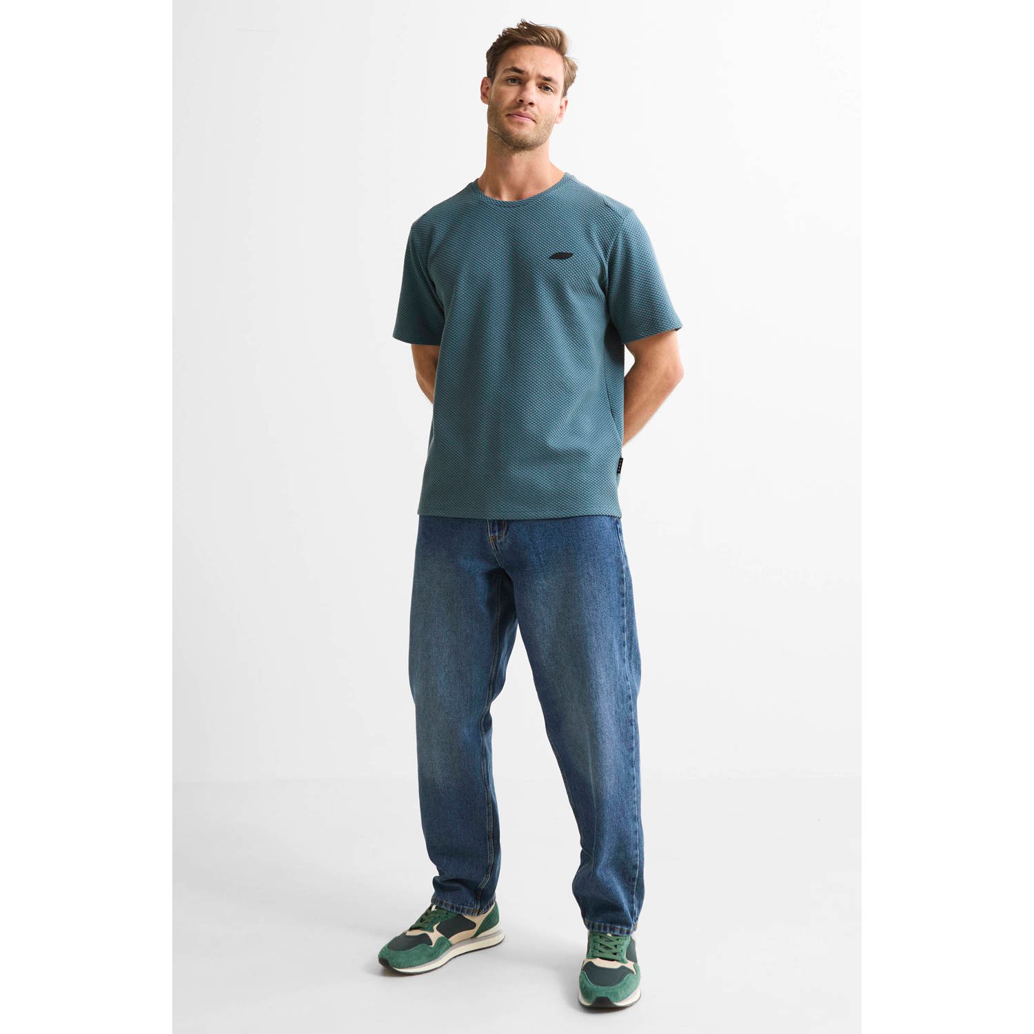 JACK & JONES CORE regular T-shirt met textuur lichtblauw