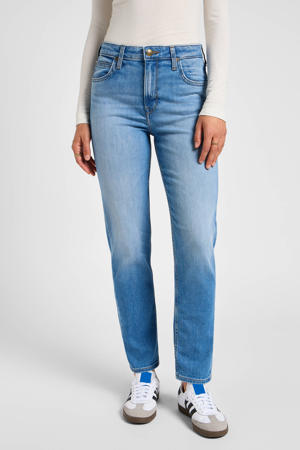 high waist straight leg jeans light blue denim