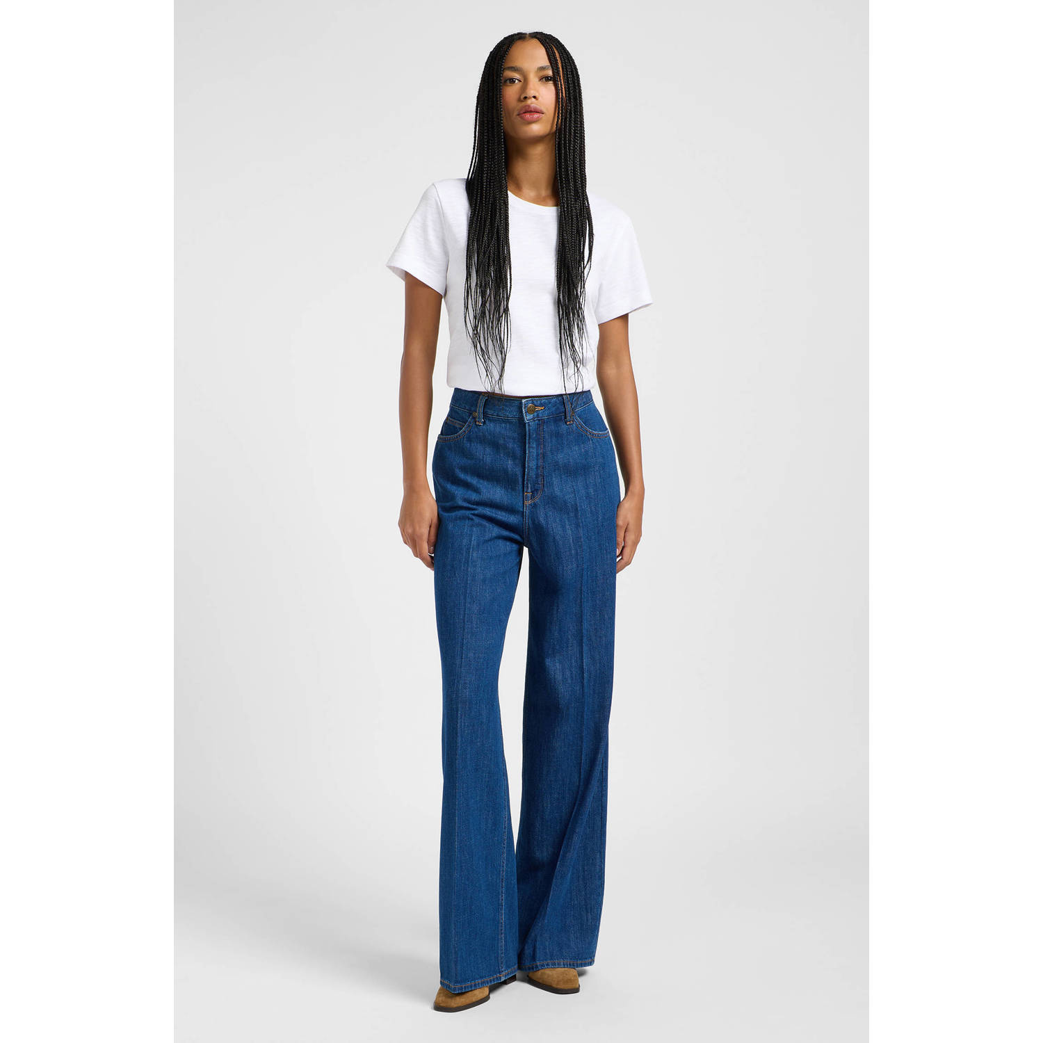 Lee high waist straight leg jeans medium blue denim