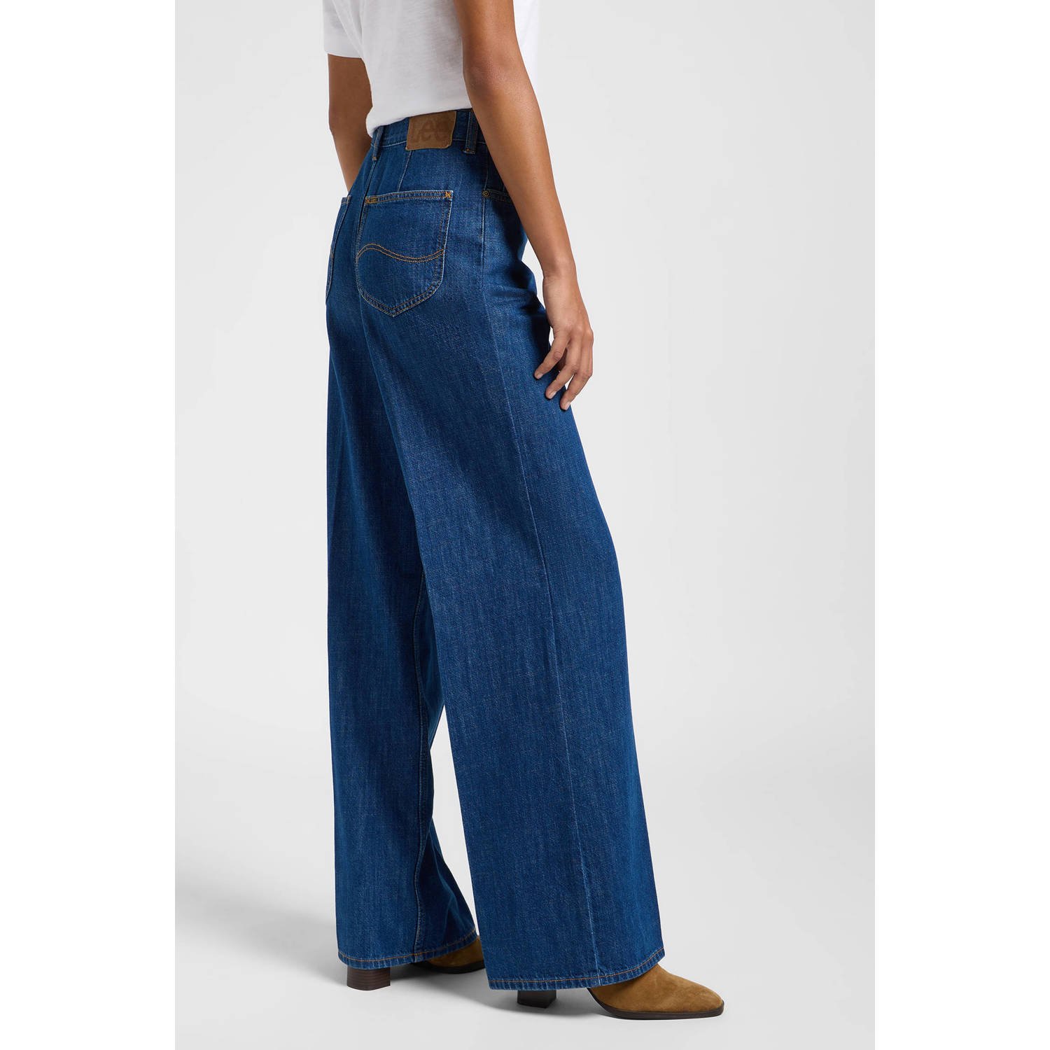 Lee high waist straight leg jeans medium blue denim