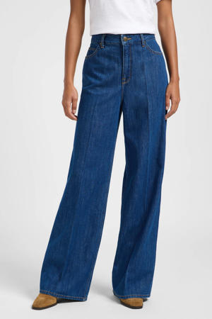 high waist straight leg jeans medium blue denim