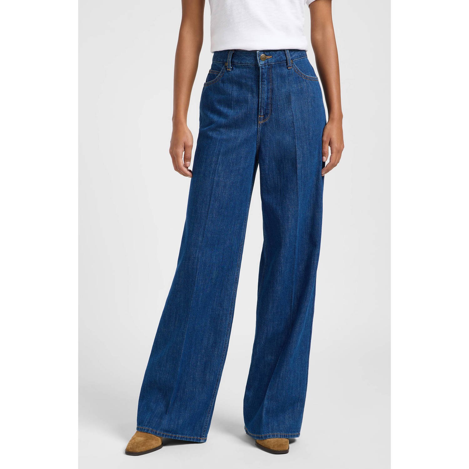 Lee high waist straight leg jeans medium blue denim