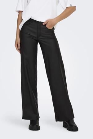 imitatieleren imitatieleren wide leg regular waist broek zwart
