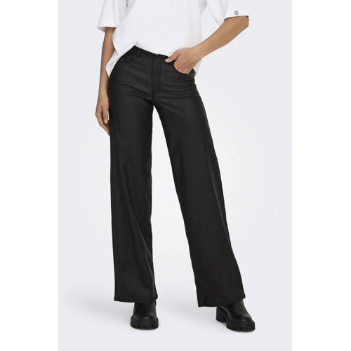 ONLY imitatieleren imitatieleren wide leg regular waist broek zwart afbeelding