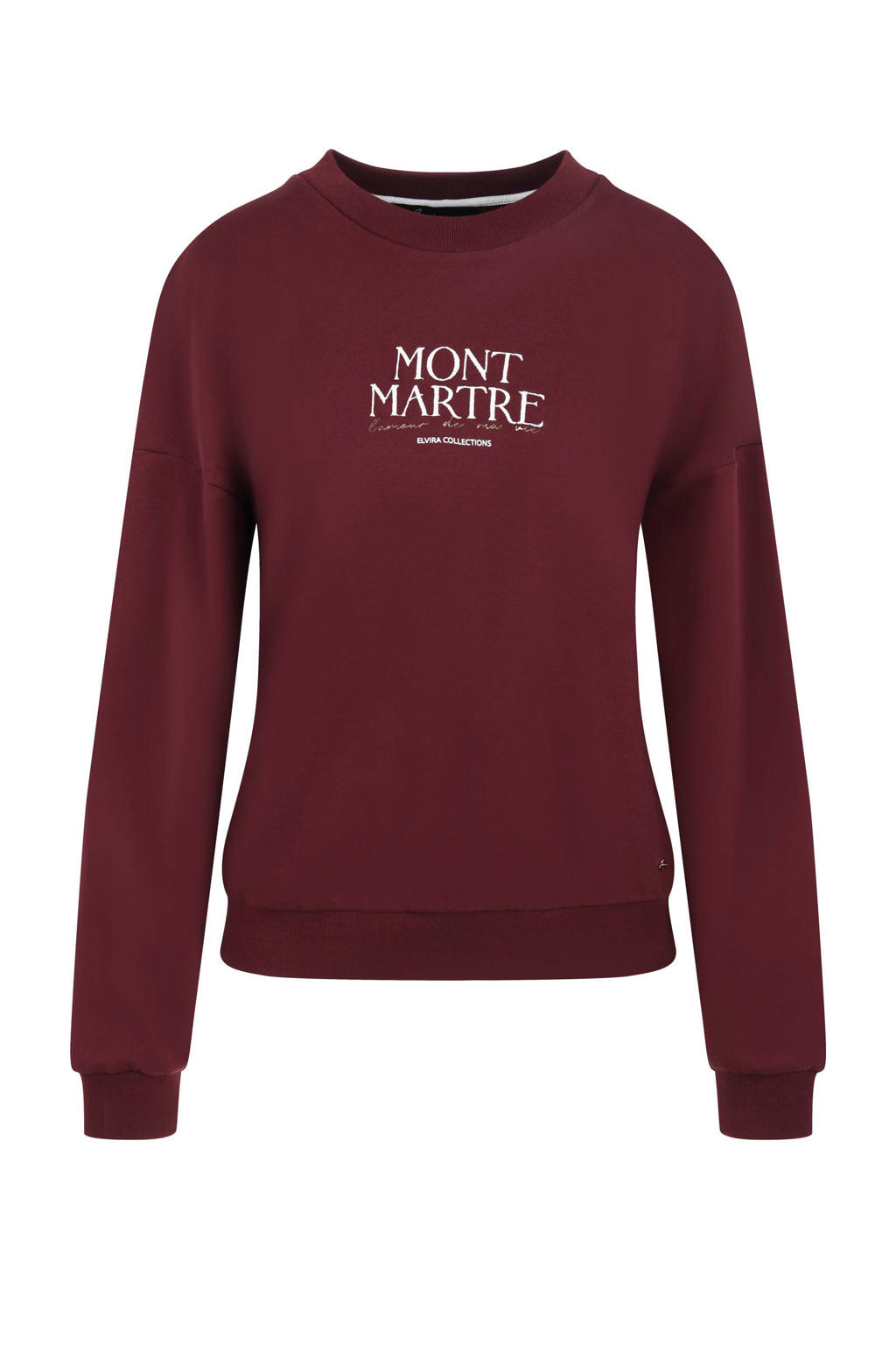 Rood en witte dames Elvira Collections sweater met tekst print, lange mouwen en ronde hals