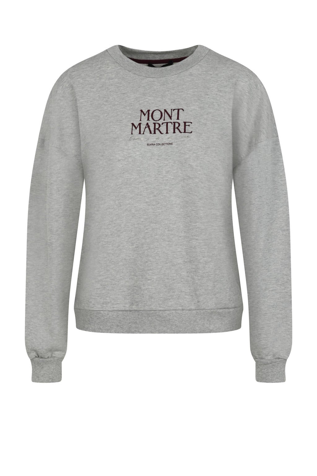 Grijze dames Elvira Collections sweater met tekst print, lange mouwen, ronde hals en elastische boord