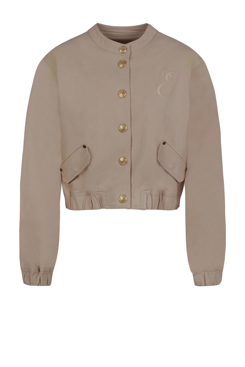 Zandkleurige dames Elvira Collections bomberjack van katoen met effen, lange mouwen, ronde hals en knoopsluiting