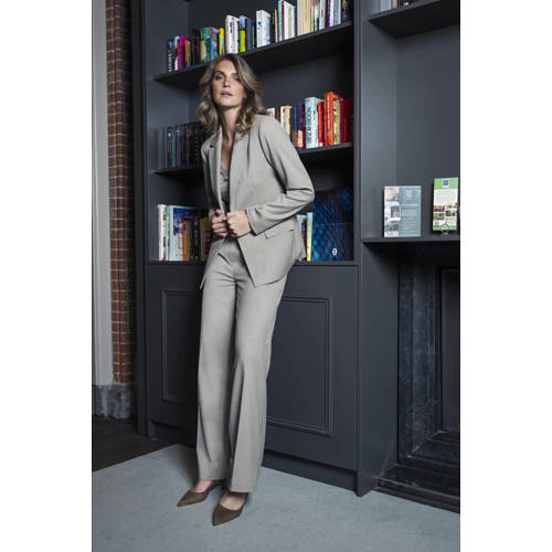 Elvira Collections wide leg high waist pantalon met krijtstreep grijs afbeelding