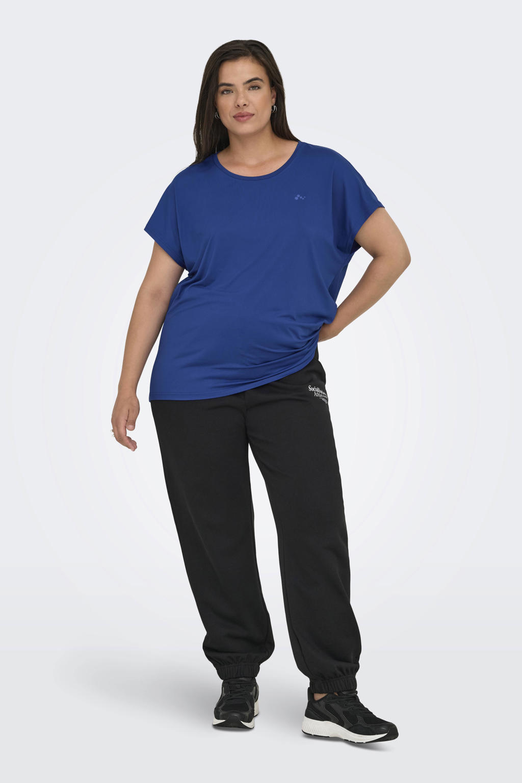 Blauwe dames ONLY PLAY Plus size sportshirt van polyester met effen en korte mouwen