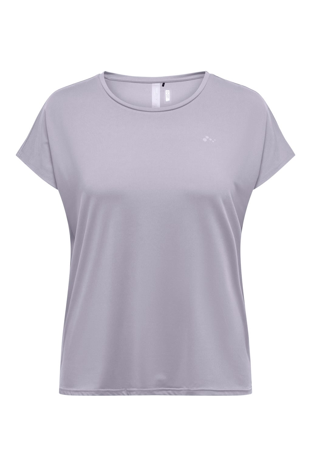 Lilakleurige dames ONLY PLAY CURVY sportshirt van polyester met effen, korte mouwen en ronde hals