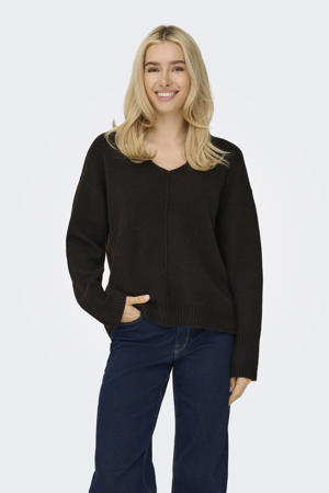pullover met wol donkerbruin