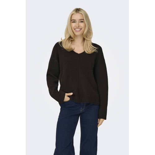ONLY pullover met wol donkerbruin afbeelding