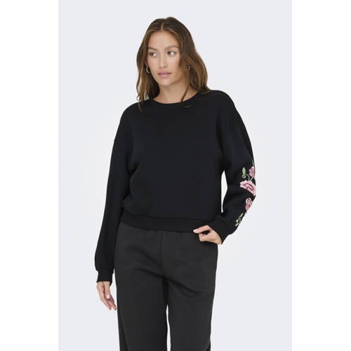ONLY gebloemde sweater zwart afbeelding