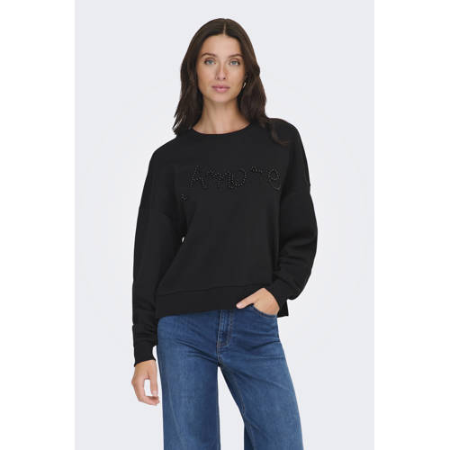 ONLY sweater zwart met parels afbeelding