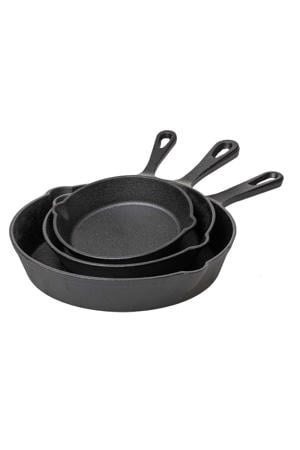 Koekenpannenset - Skillet Ø 16, 20 en 25 cm - Gietijzer - Zonder Anti-Aanbaklaa