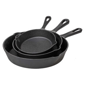  Koekenpannenset - Skillet Ø 16, 20 en 25 cm - Gietijzer - Zonder Anti-Aanbaklaa